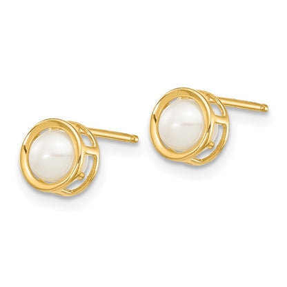 14K Yellow Gold 4.5mm Bezel Fw Cultured Pearl Stud Earrings