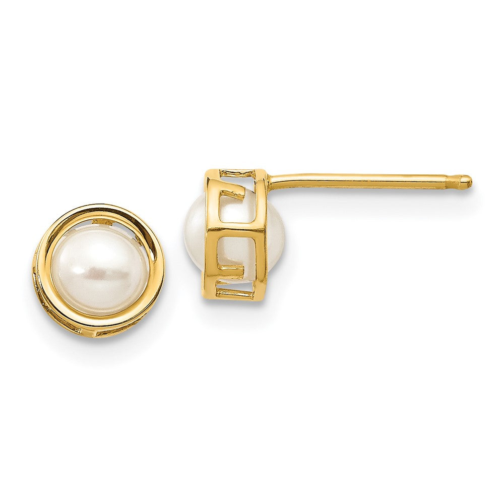 14K Yellow Gold 4.5mm Bezel Fw Cultured Pearl Stud Earrings
