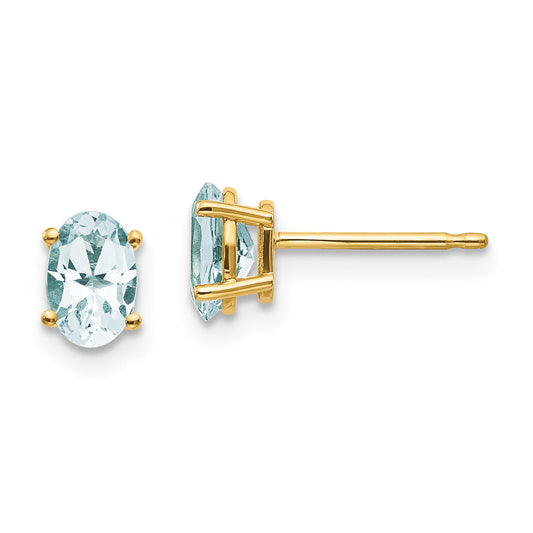 14K Yellow Gold 6X4 Oval March/Aquamarine Post Earrings