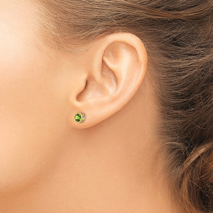 14K Yellow Gold 5mm Bezel Peridot Stud Earrings
