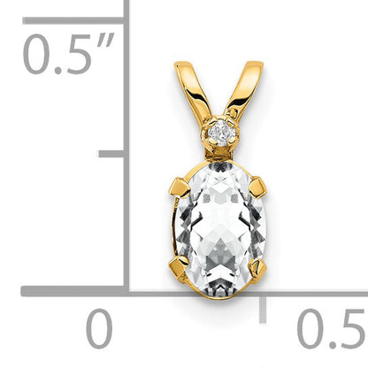 14K Yellow Gold Diamond & White Topaz Birthstone Pendant