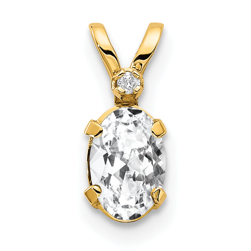 14K Yellow Gold Diamond & White Topaz Birthstone Pendant