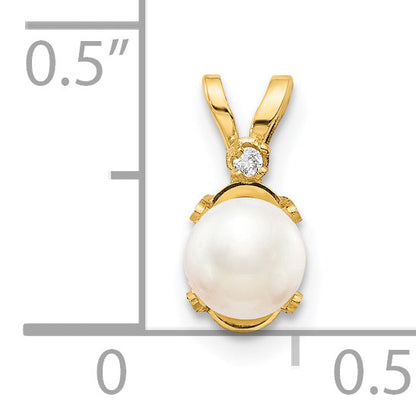 14K Yellow Gold Diamond & Fw Cultured Pearl Birthstone Pendant