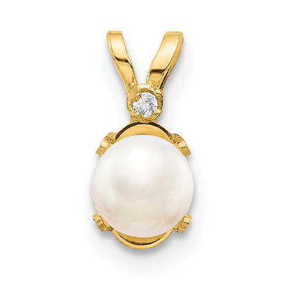14K Yellow Gold Diamond & Fw Cultured Pearl Birthstone Pendant