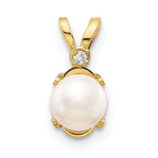 14K Yellow Gold Diamond & Fw Cultured Pearl Birthstone Pendant