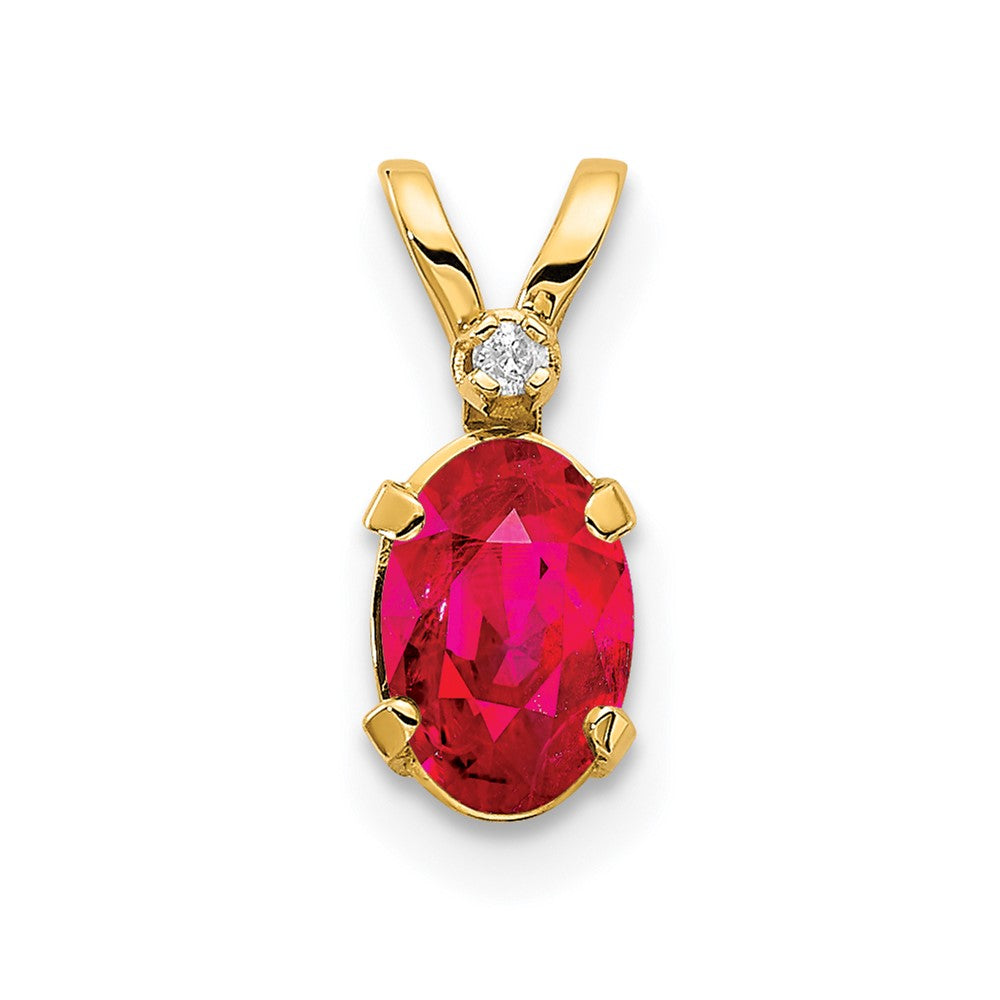 14K Yellow Gold Diamond & Ruby Birthstone Pendant