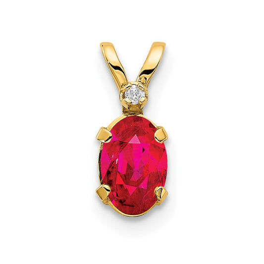 14K Yellow Gold Diamond & Ruby Birthstone Pendant