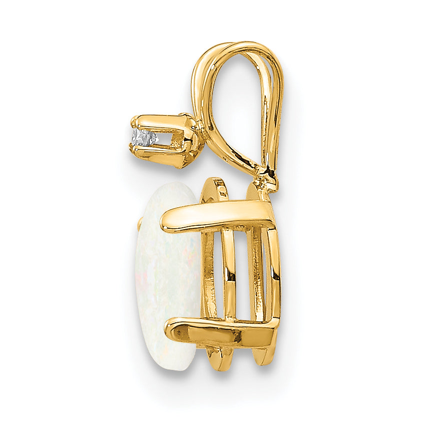 14K Yellow Gold Diamond & Opal Birthstone Pendant