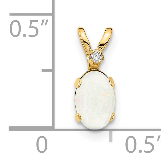 14K Yellow Gold Diamond & Opal Birthstone Pendant