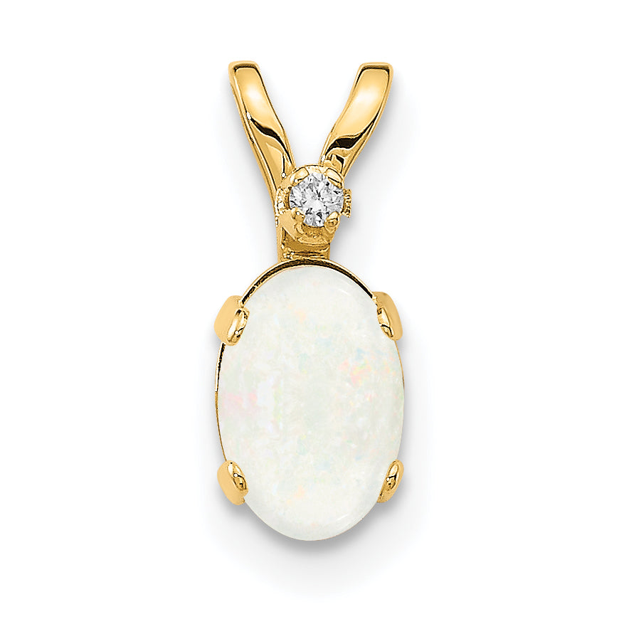 14K Yellow Gold Diamond & Opal Birthstone Pendant