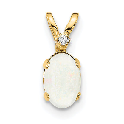14K Yellow Gold Diamond & Opal Birthstone Pendant