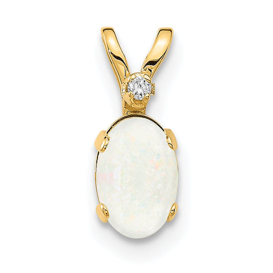 14K Yellow Gold Diamond & Opal Birthstone Pendant