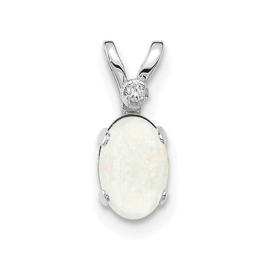 14K White Gold Diamond and Opal Birthstone Pendant