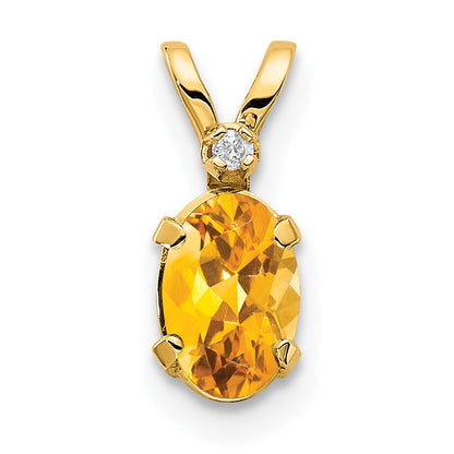 14K Yellow Gold Diamond & Citrine Birthstone Pendant