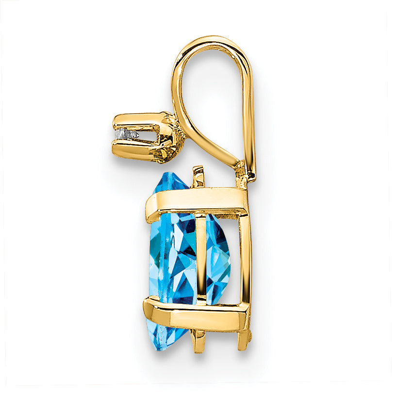 14K Yellow Gold Diamond & Blue Topaz Birthstone Pendant