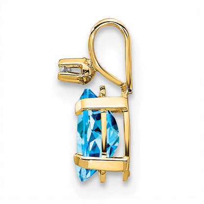 14K Yellow Gold Diamond & Blue Topaz Birthstone Pendant