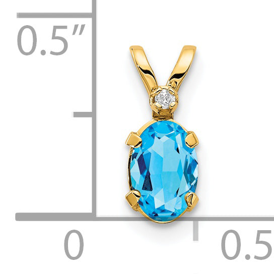 14K Yellow Gold Diamond & Blue Topaz Birthstone Pendant