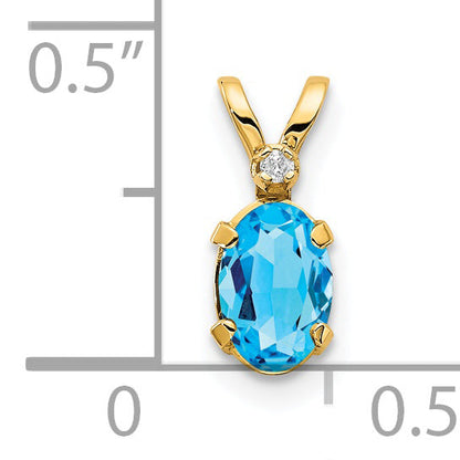 14K Yellow Gold Diamond & Blue Topaz Birthstone Pendant