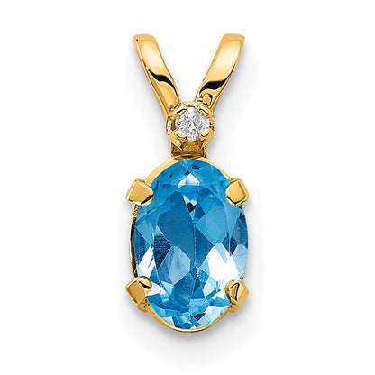 14K Yellow Gold Diamond & Blue Topaz Birthstone Pendant