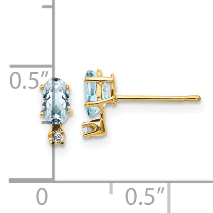 14K Yellow Gold Diamond & Aquamarine Birthstone Earrings