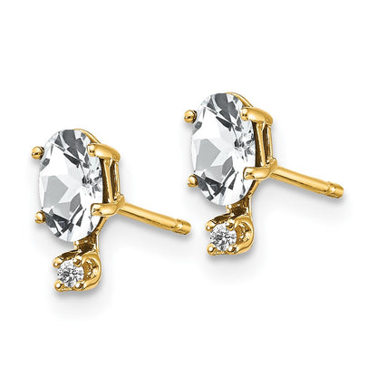 14K Yellow Gold Diamond & White Topaz Birthstone Earrings