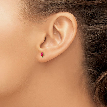 14K Yellow Gold Diamond & Ruby Birthstone Earrings