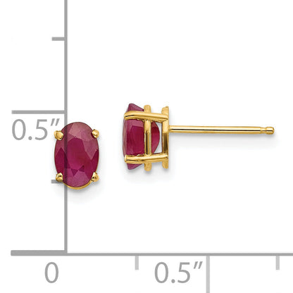 14K Yellow Gold 6X4 Oval July/Ruby Post Earrings