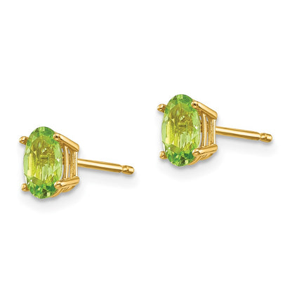14K Yellow Gold 6X4 Oval August/Peridot Post Earrings