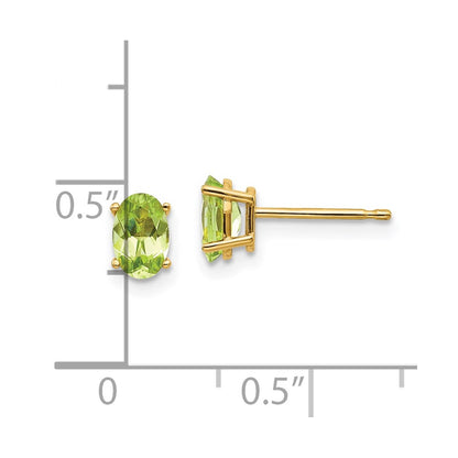 14K Yellow Gold 6X4 Oval August/Peridot Post Earrings