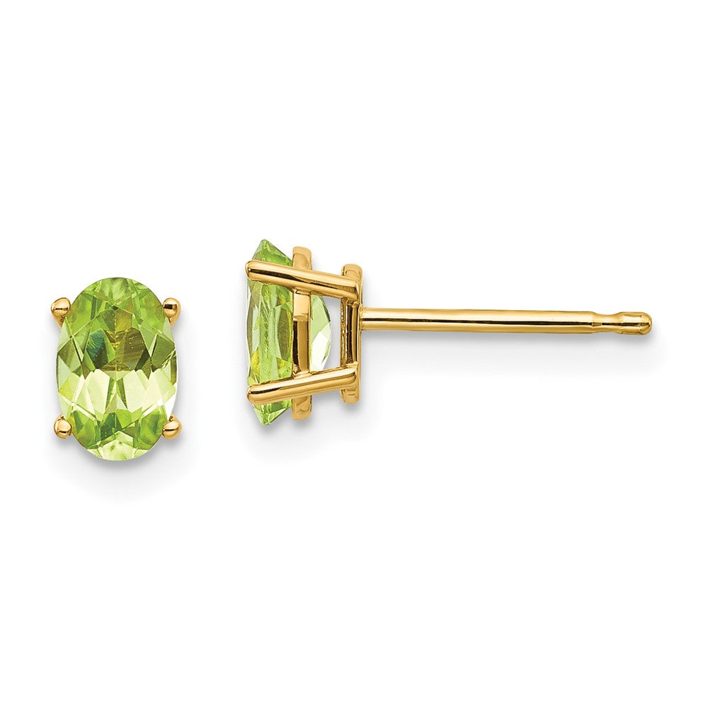 14K Yellow Gold 6X4 Oval August/Peridot Post Earrings