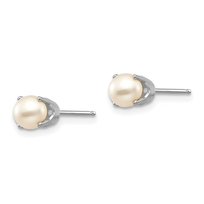 14K White Gold 5mm Fw Cultured Pearl Stud Earrings