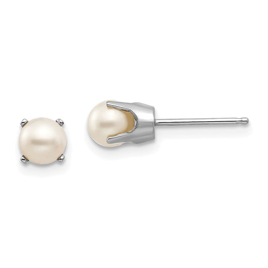 14K White Gold 5mm Fw Cultured Pearl Stud Earrings