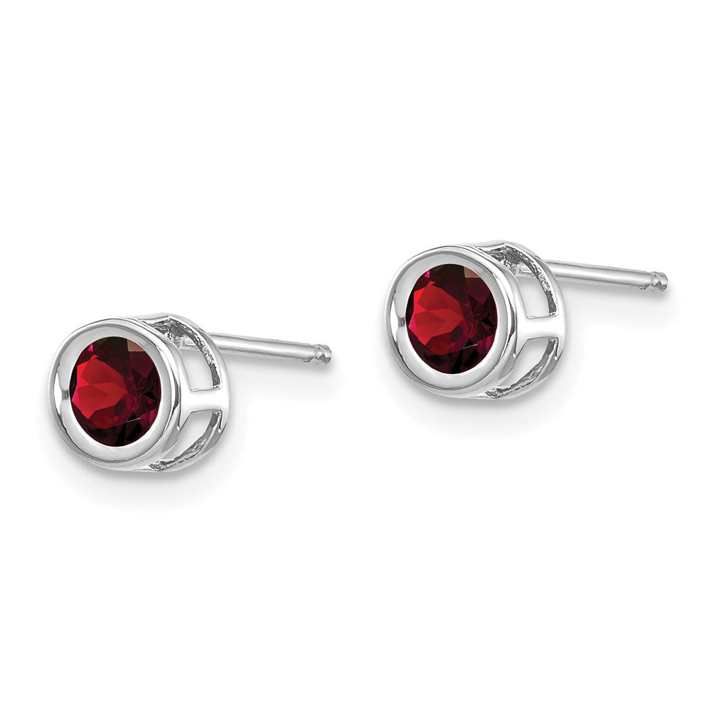 14K White Gold 4mm Oval Bezel January/Garnet Post Earrings