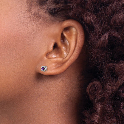 14K White Gold 4mm Bezel February/Amethyst Post Earrings