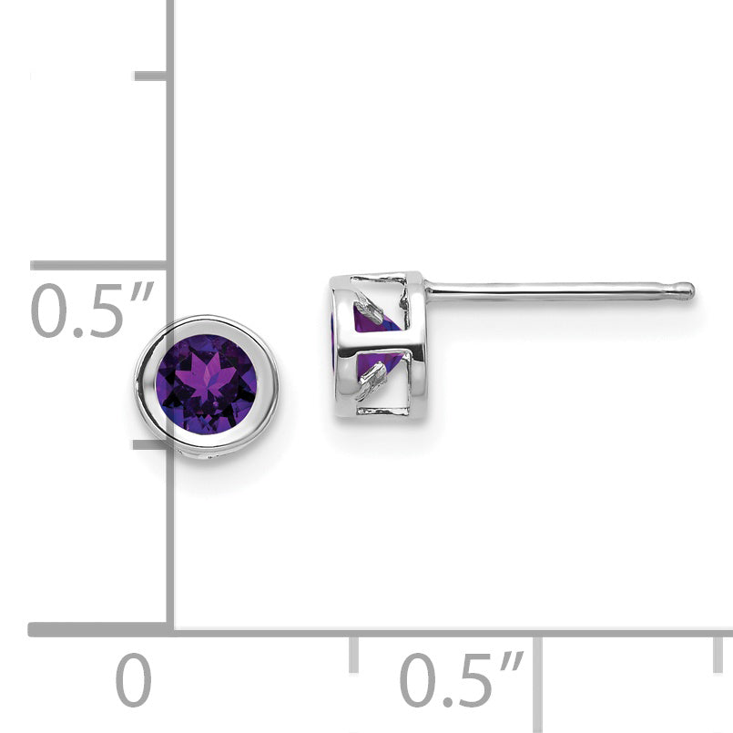 14K White Gold 4mm Bezel February/Amethyst Post Earrings