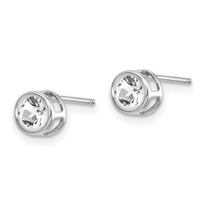 14K White Gold 4mm Bezel April/White Topaz Post Earrings