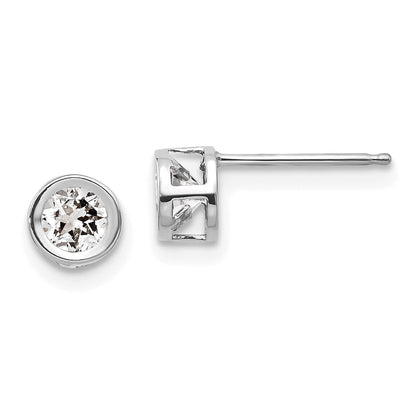 14K White Gold 4mm Bezel April/White Topaz Post Earrings