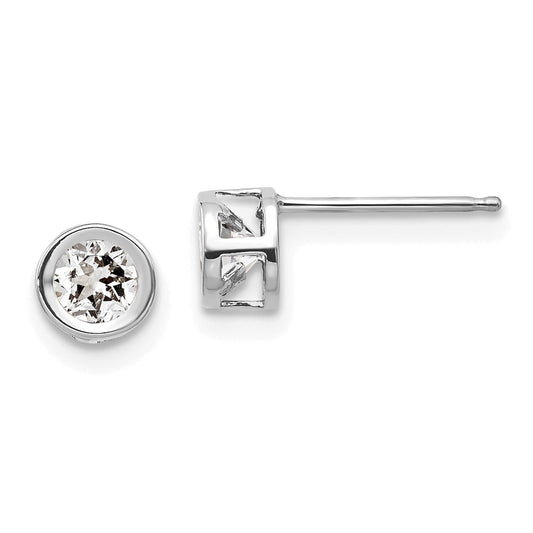 14K White Gold 4mm Bezel April/White Topaz Post Earrings