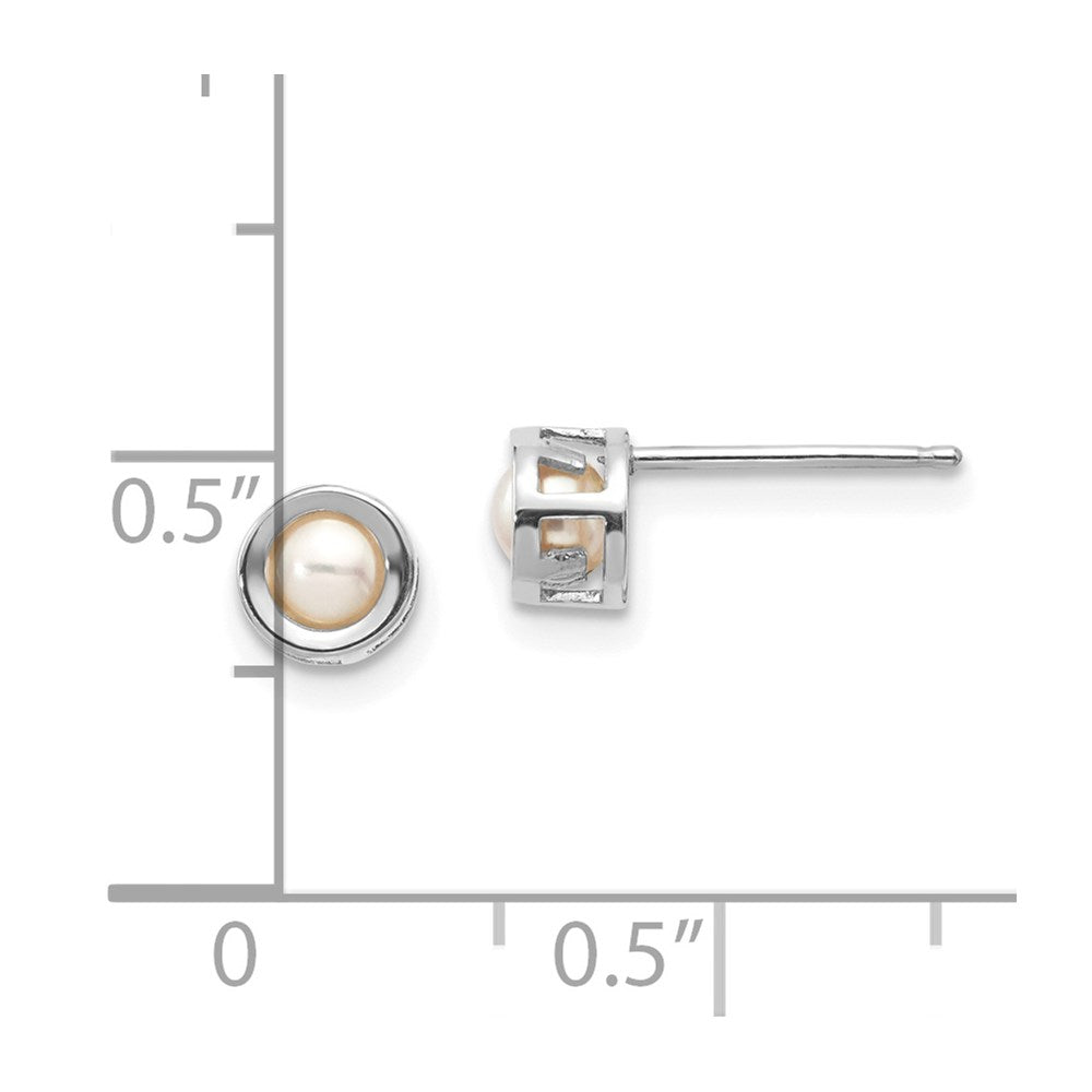 14K White Gold 4mm Bezel June/Fw Cultured Pearl Post Earrings