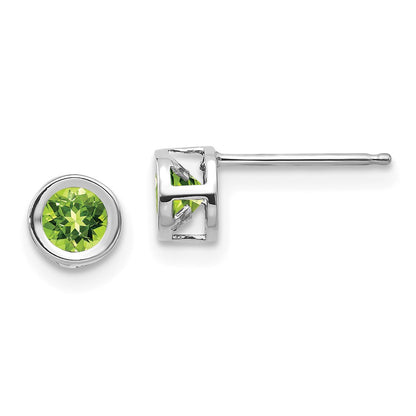 14K White Gold 4mm Bezel August/Peridot Post Earrings