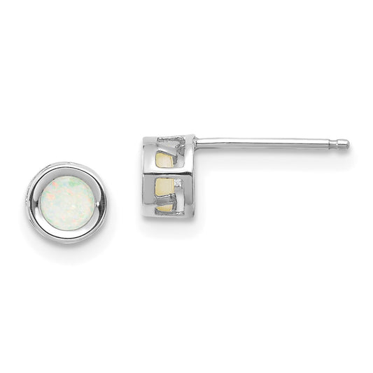 14K White Gold 4mm Oval Bezel October/Opal Post Earrings