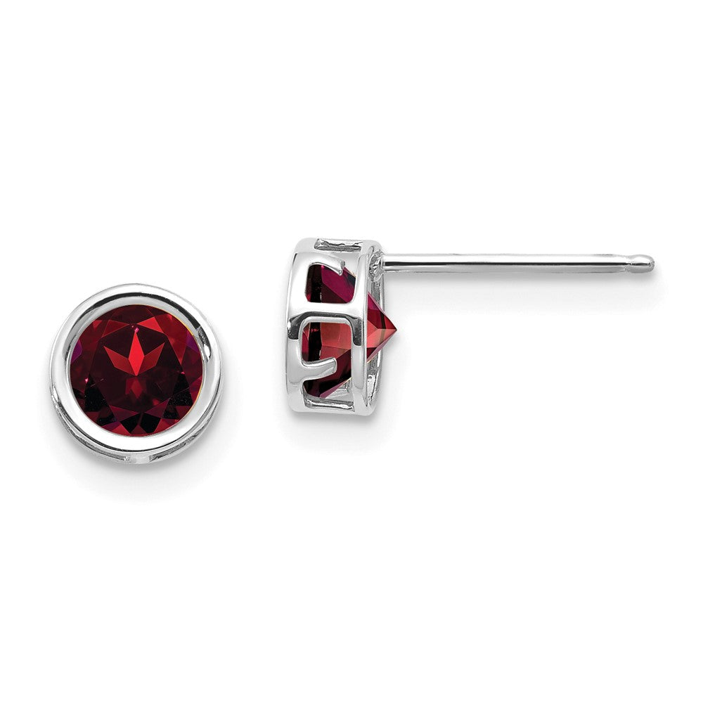 14K White Gold 5mm Bezel Garnet Stud Earrings