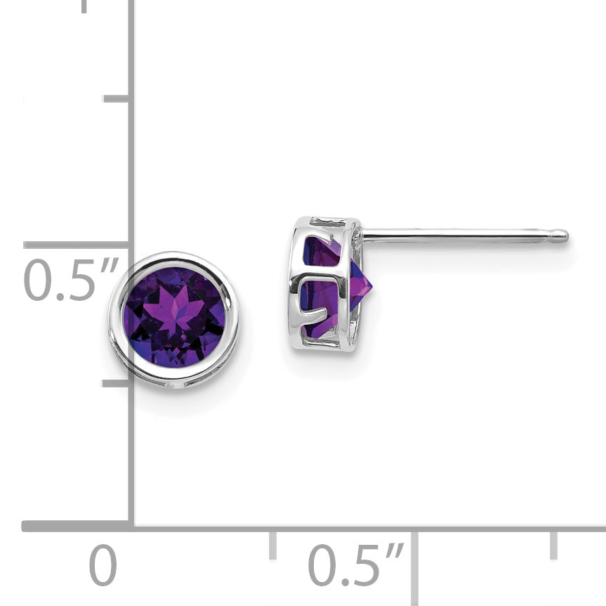 14K White Gold 5mm Bezel Amethyst Stud Earrings