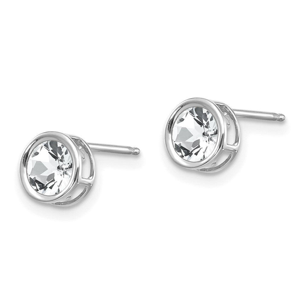 14K White Gold 5mm Bezel Topaz Stud Earrings