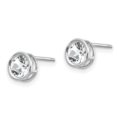 14K White Gold 5mm Bezel Topaz Stud Earrings