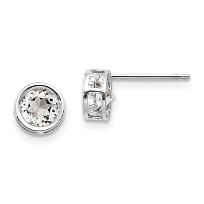 14K White Gold 5mm Bezel Topaz Stud Earrings