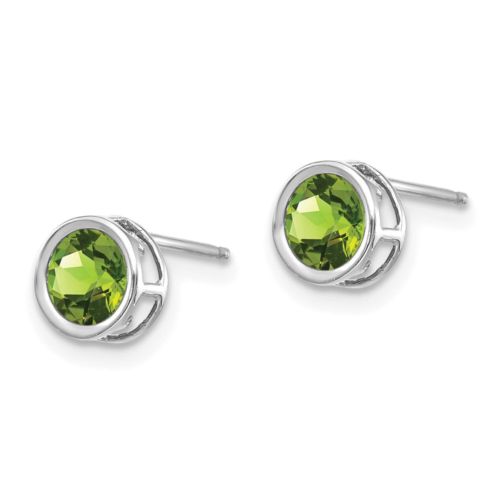 14K White Gold 5mm Bezel Peridot Stud Earrings