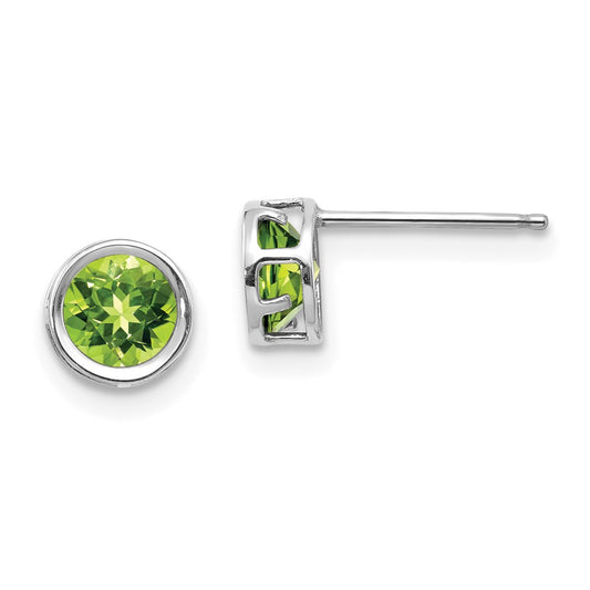 14K White Gold 5mm Bezel Peridot Stud Earrings