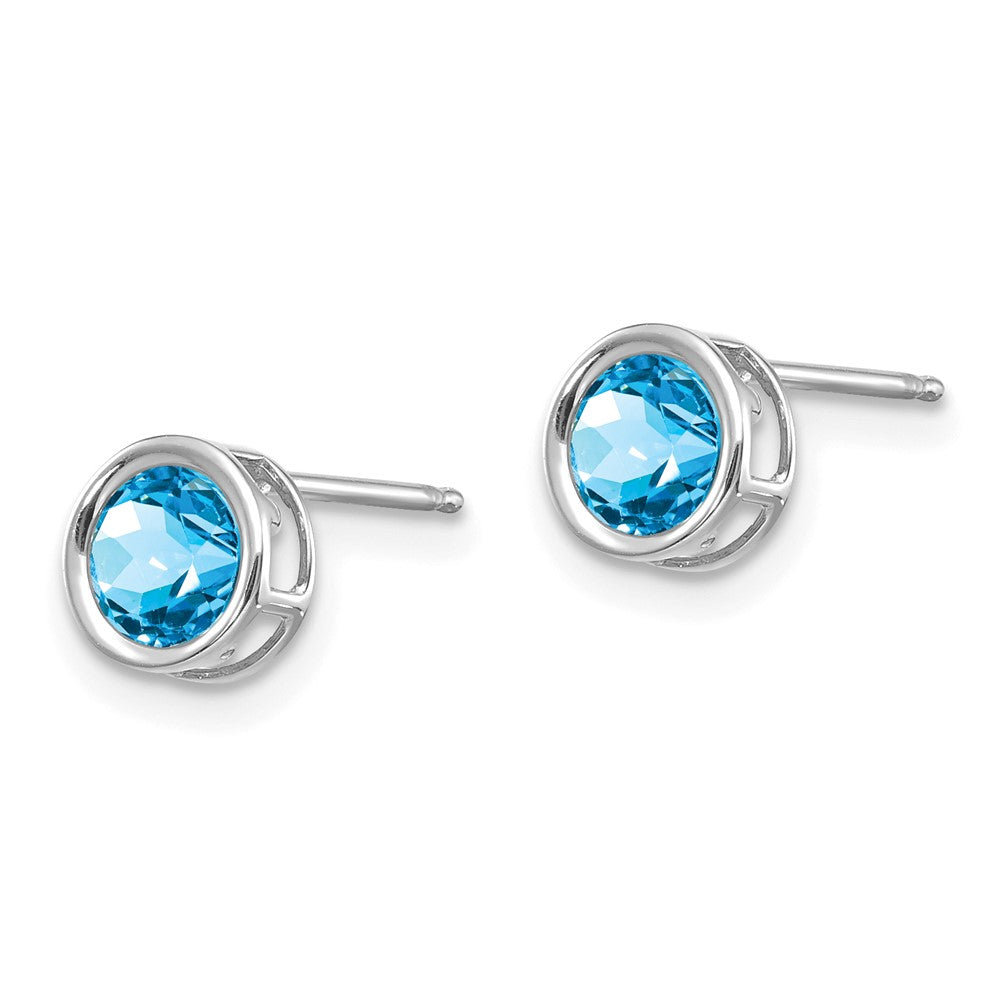 14K White Gold 5mm Bezel Blue Topaz Stud Earrings