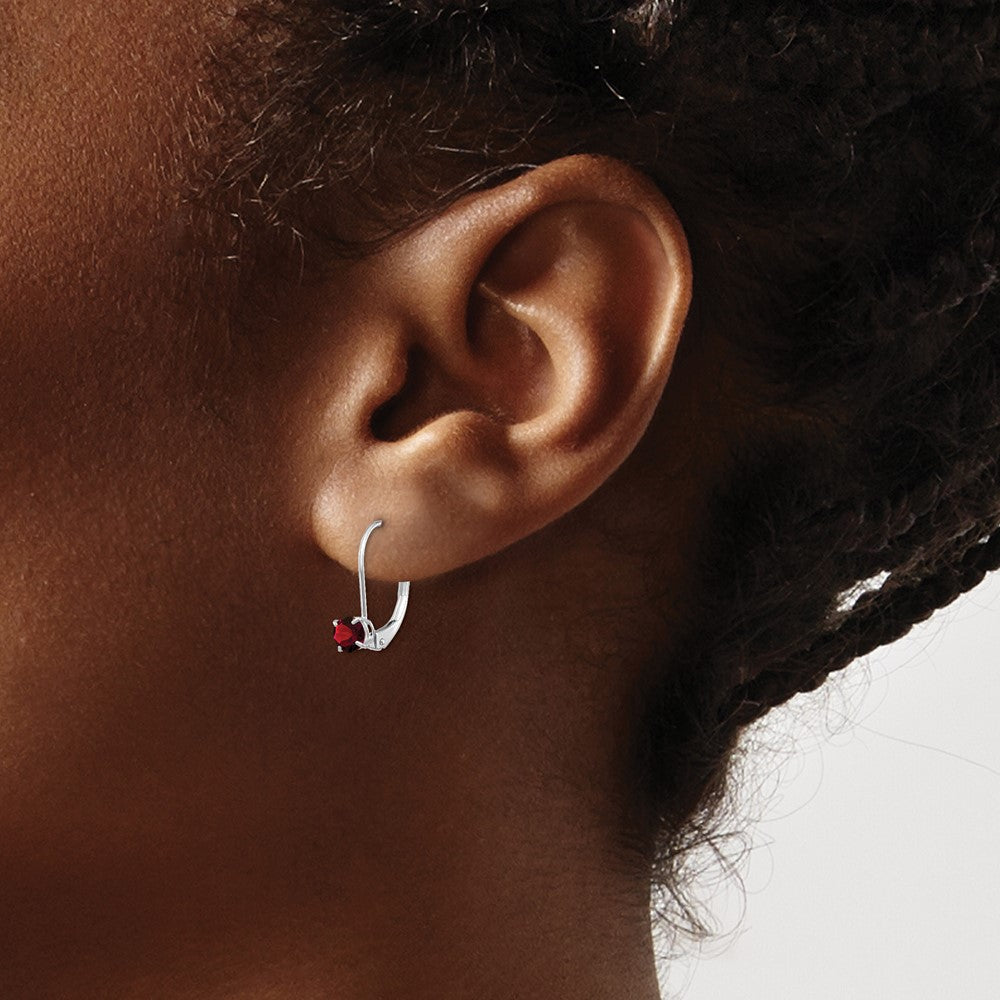 14K White Gold 4mm Garnet/January Earrings
